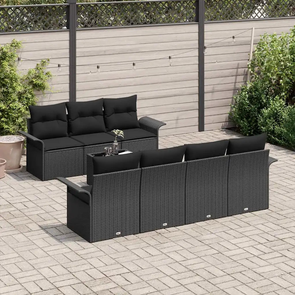 Set Divano da Giardino con cuscino 8 pcs Nero polyrattan 3353942