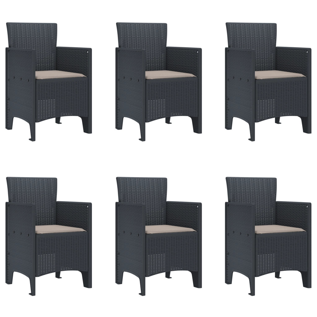 Set da Pranzo per Giardino 7 Pezzi con Cuscini Anthracite Polyrattan
