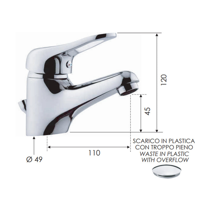 Rubinetto lavabo remer con piletta in plastica - serie kiss