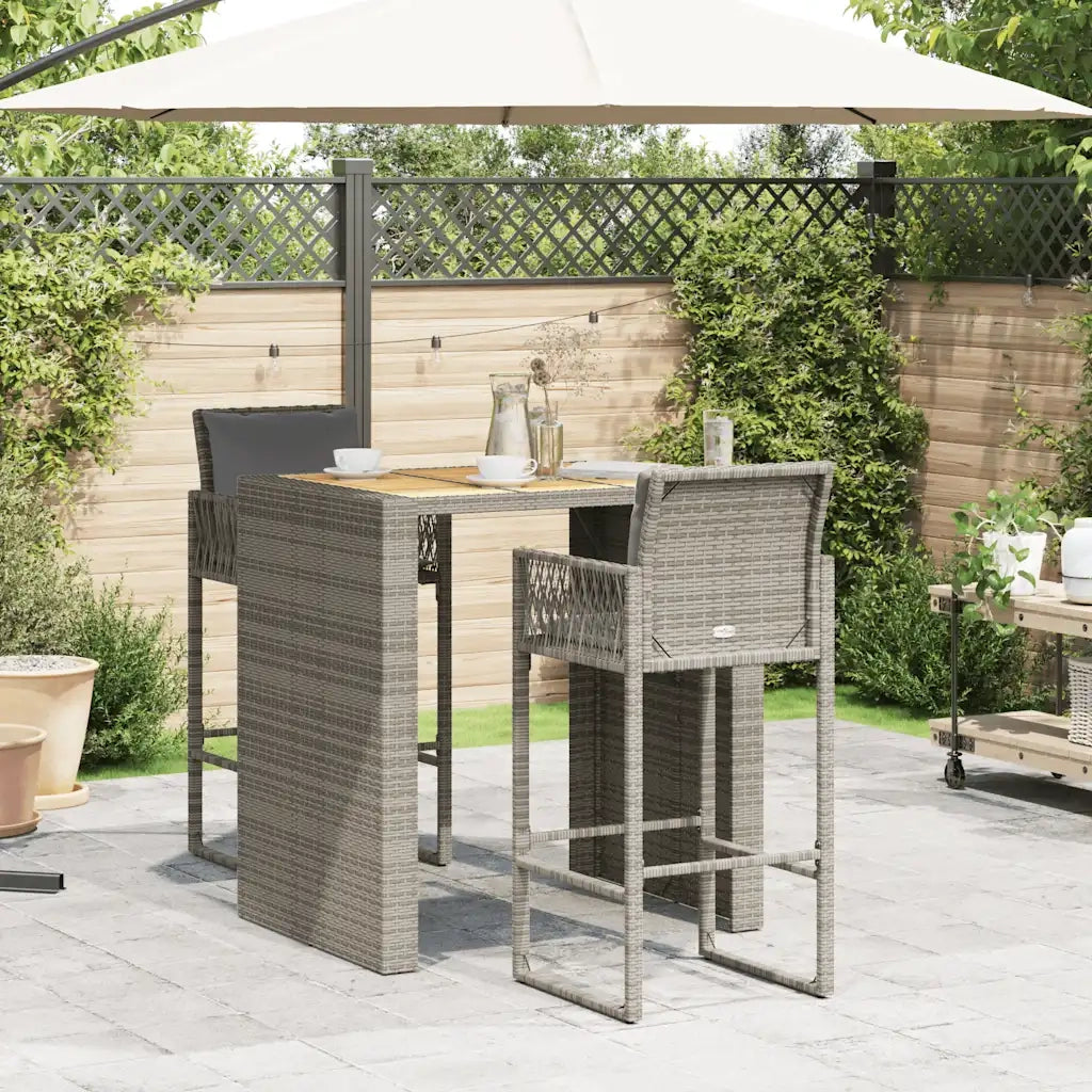 Set Bar da Giardino 3 pz con Cuscini Grigio Polyrattan Acacia 3328897