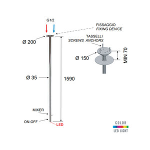 Miscelatore da soffitto 166 cm con dispositivo color - serie minimal color