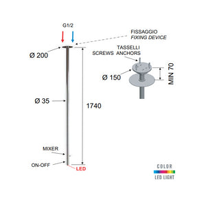 Miscelatore da soffitto 181 cm con dispositivo color - serie minimal color