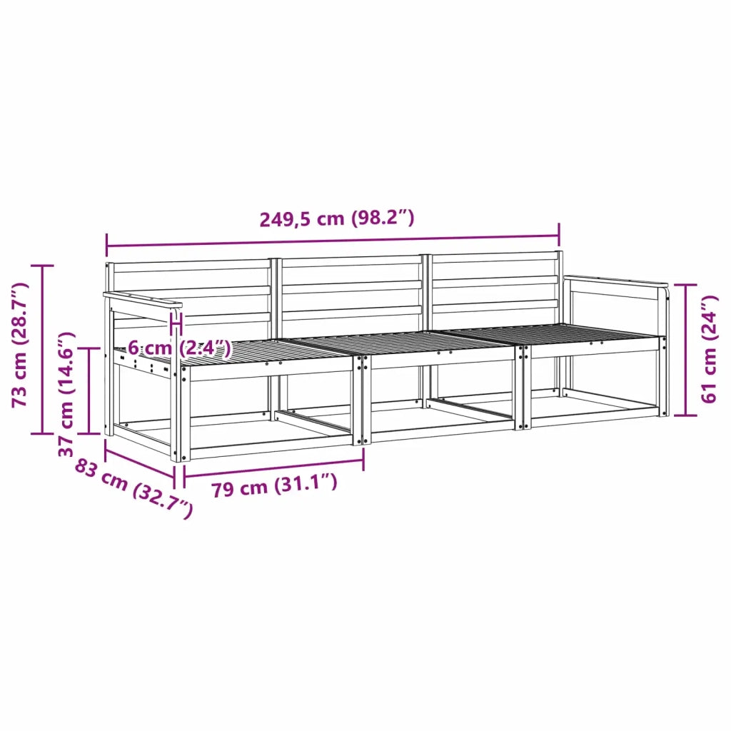 Set di divani da esterno 3 pcs Bianco 249,5 x 83 x 73 cm