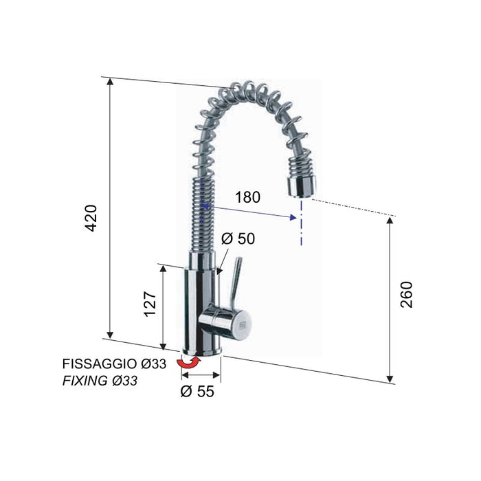 Rubinetto laterale per lavello con bocca girevole a molla serie minimal
