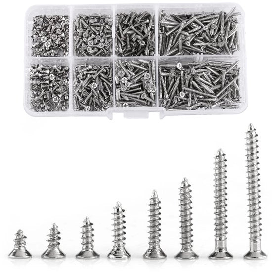 Viti a croce rotonda autoalimentanti 800 pezzi - acciaio inossidabile - viti a croce rotonda per metallo/legno - scatola di conservazione - resistente alla corrosione