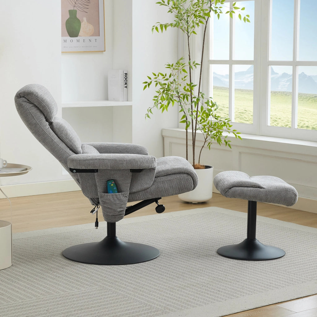 Poltrona Relax Massaggio - Zephmum - Riscaldamento Elettrico - 360¡ã Girevole - Grigio Chenille