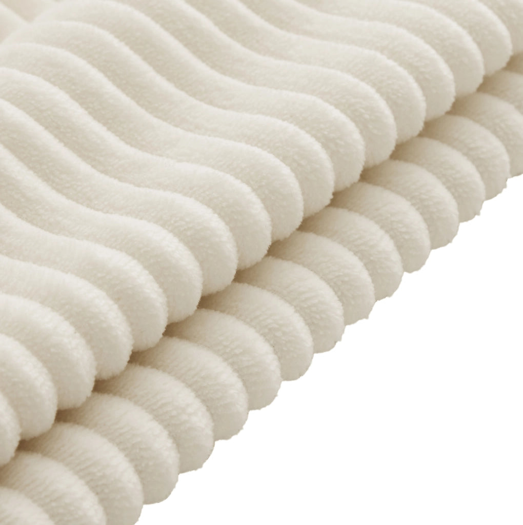 Divano a U in velluto a coste con 2 pouf contenitore; LED; USB e Type-C; beige 334x128;5x81 cm