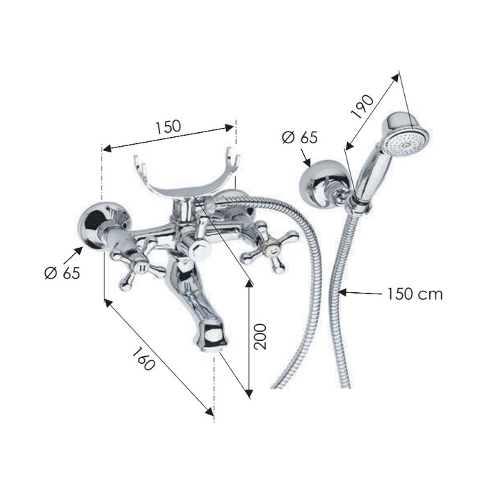 Rubinetto vasca con doccia duplex - serie liberty