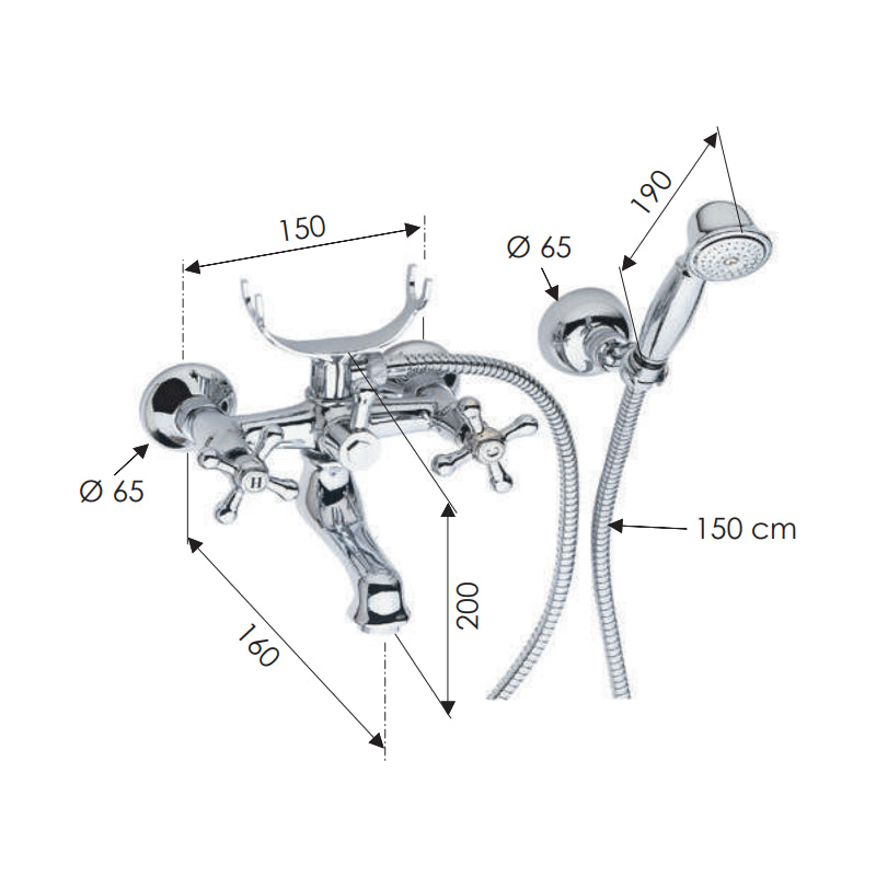 Rubinetto vasca con doccia duplex - serie liberty
