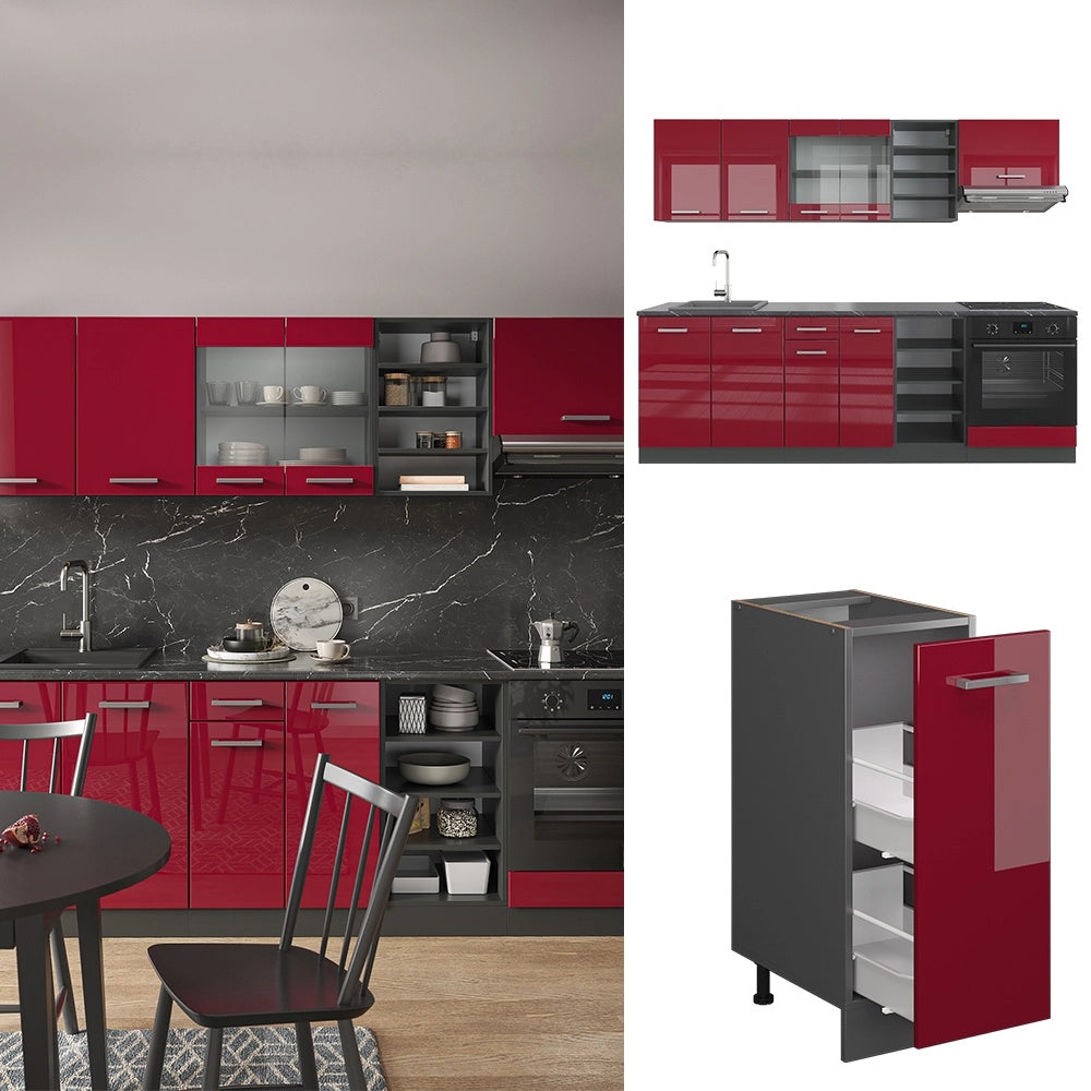 Cucina componibile R-Line Rosso lucido/Antracite 240 cm, PL Marmo Vicco