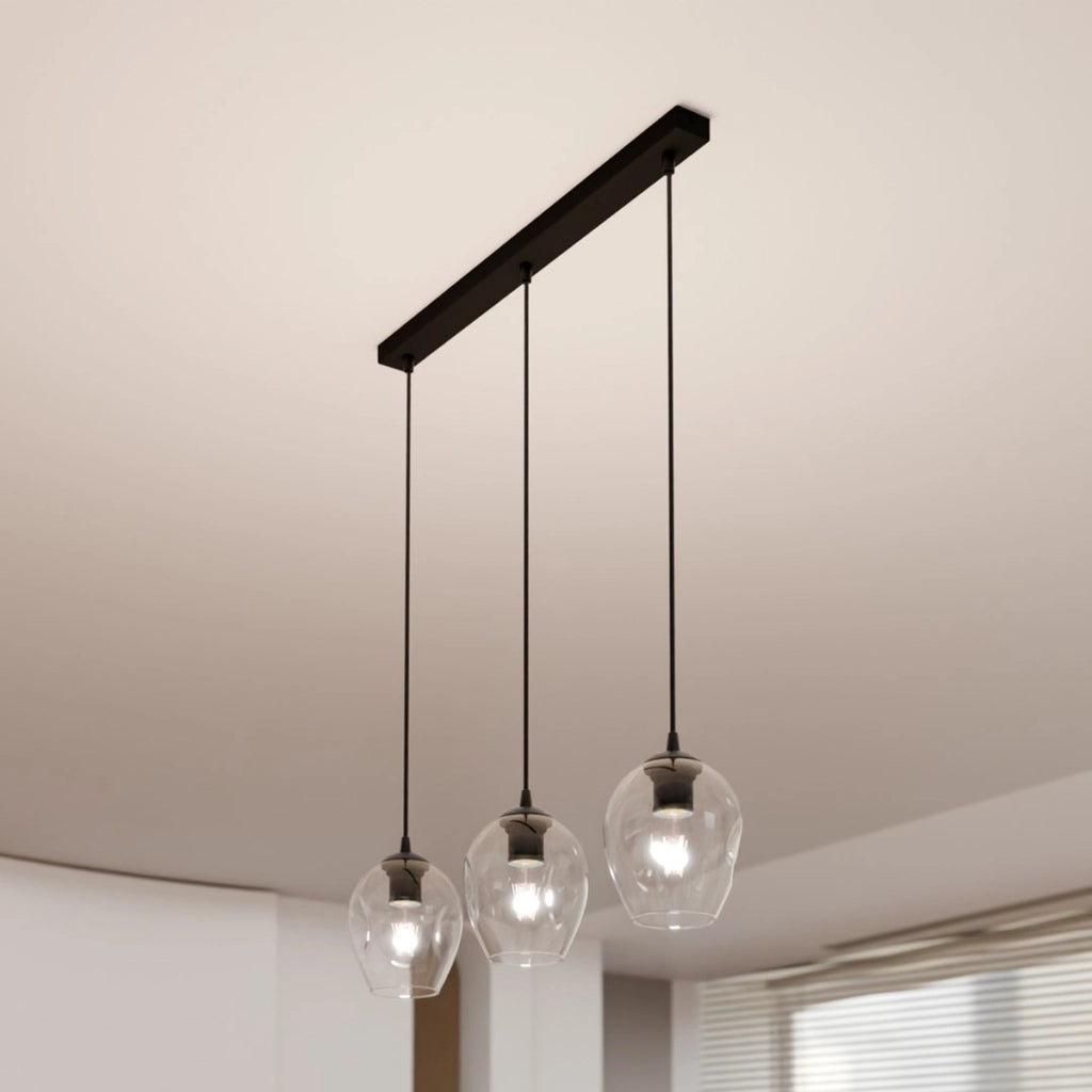 Lampada a sospensione ISTAR in acciaio nero e vetro trasparente