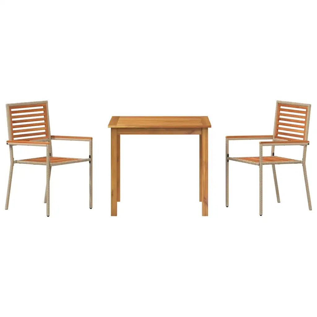 Set da Pranzo per Giardino 3 pcs Beige Legno di Acacia Massello