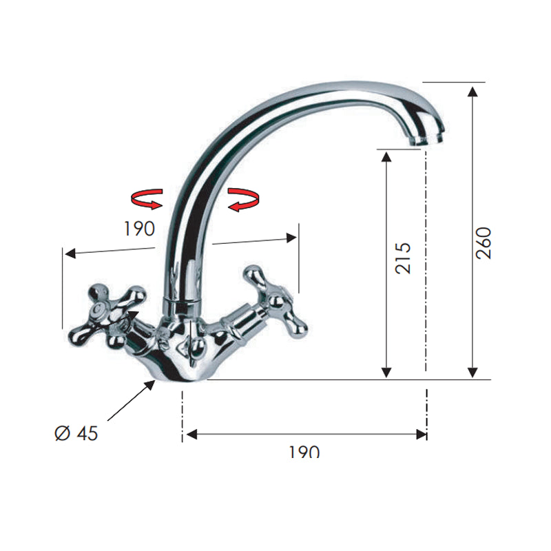 Rubinetto tradizionale lavello con canna alta fusa e scarico - serie liberty