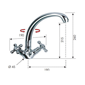 Rubinetto tradizionale lavello con canna alta fusa e scarico - serie liberty