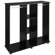 Armadio Appendiabiti in Legno con 6 Ruote, 120L x 40l x 128H cm, Nero