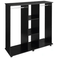 Armadio Appendiabiti in Legno con 6 Ruote, 120L x 40l x 128H cm, Nero