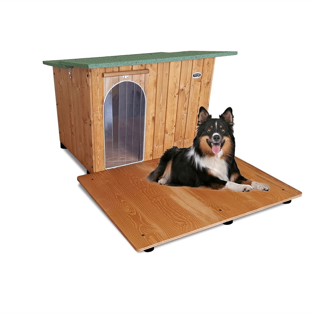 CUCCIA IN LEGNO PER CANI DA ESTERNO MODELLO ITALY CON DAVANZALE B-BARBONCINO CON "TENDINA OMAGGIO" L.73 x P.84 x H.51