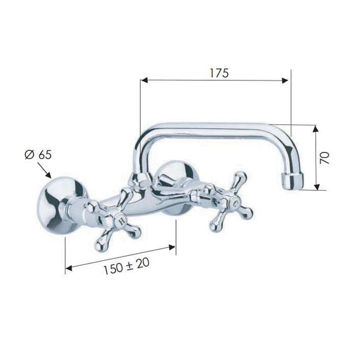 Rubinetto lavello a murocon canna superiore - serie liberty