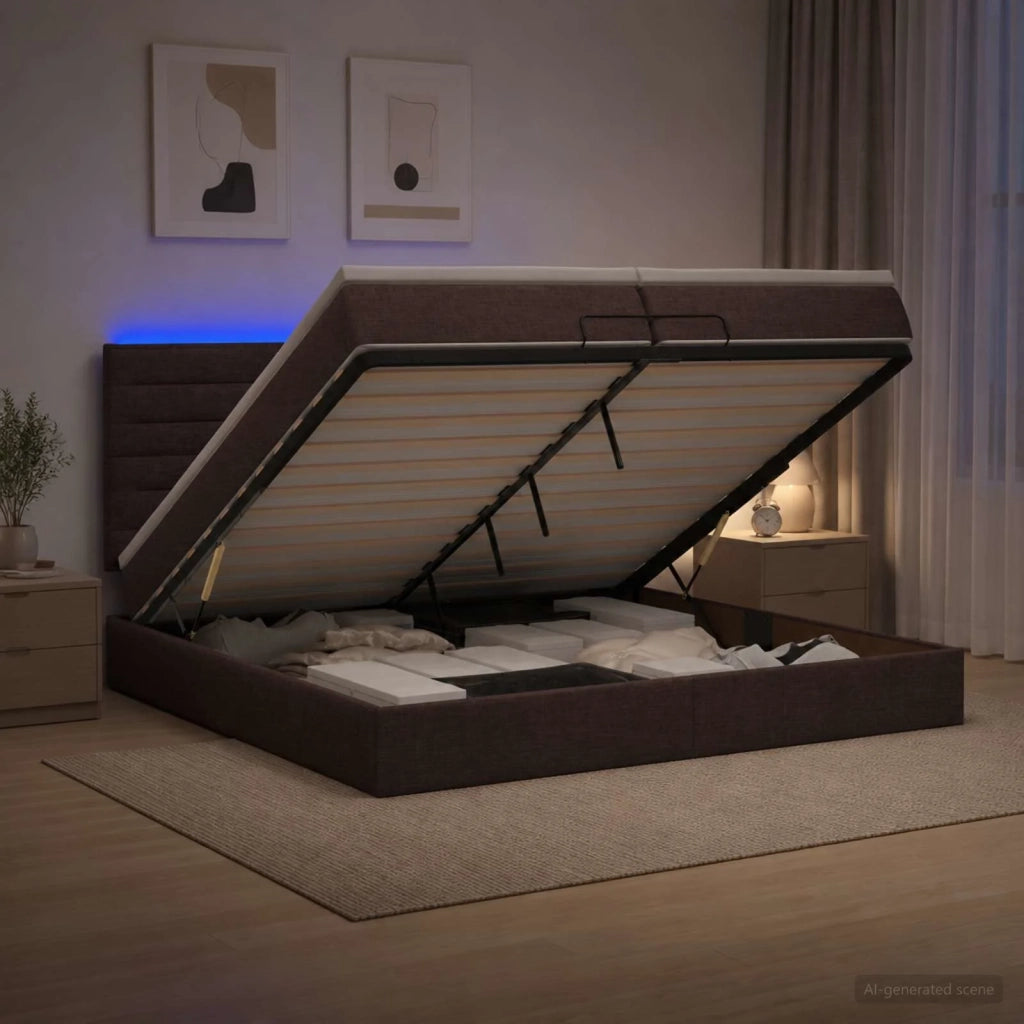 Letto Ottomano con Materasso e LED Marrone Scuro 200 x 200 cm 3458017