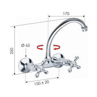 Rubinetto lavello a muro con canna superiore jota - serie liberty