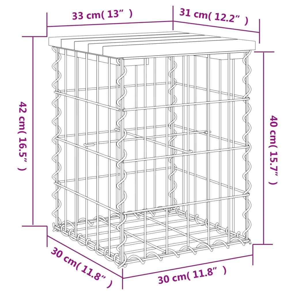 Panca Giardino Design Gabbione 33x31x42 cm Legno Massello Pino 834326