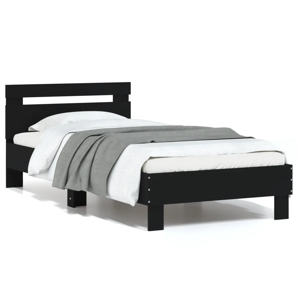 Giroletto con Testiera-Struttura Letto con testiera Nero 90x200 cm in Legno Multistrato 689150