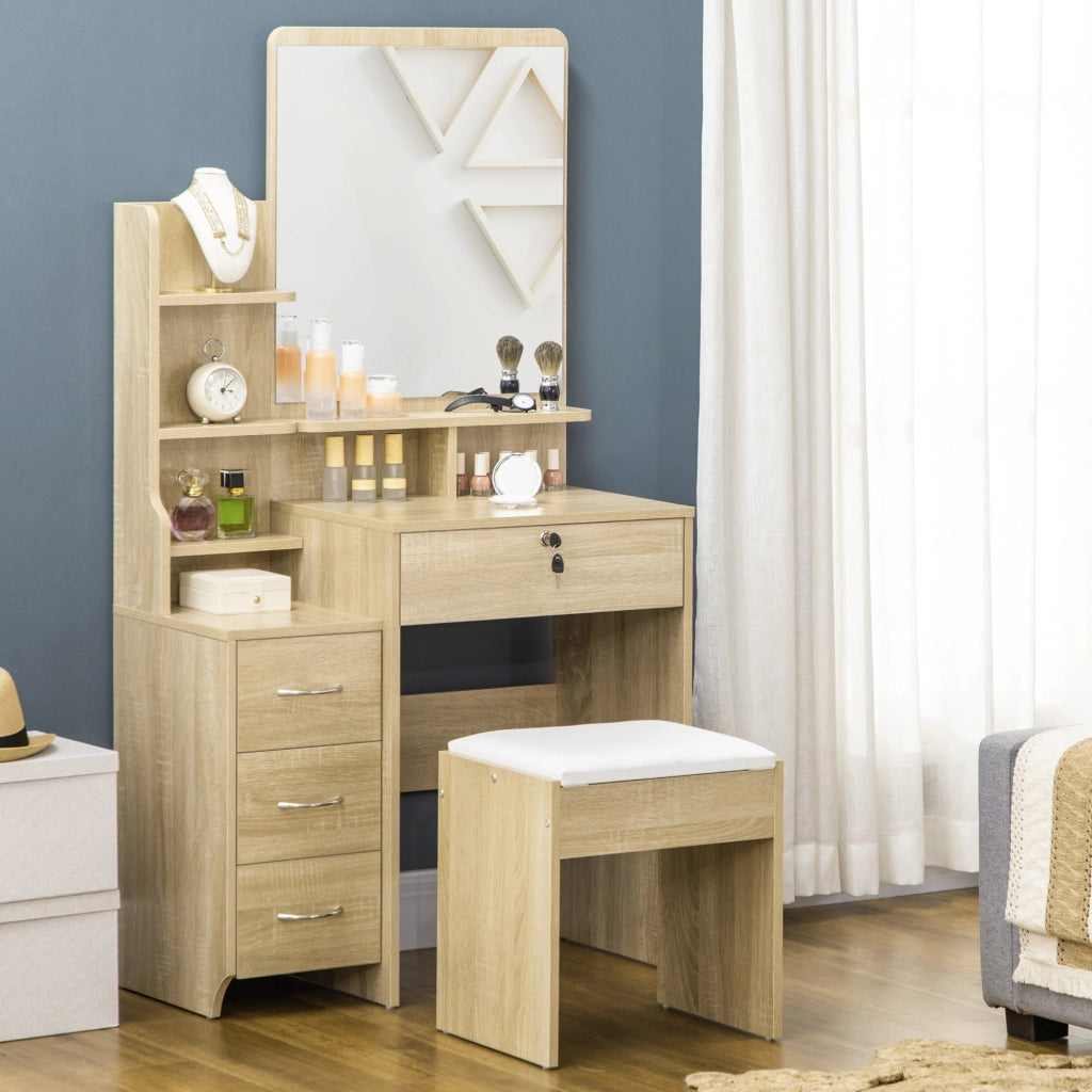 Scrivania da trucco con specchio e sgabello ¨C zephmum ¨C legno naturale