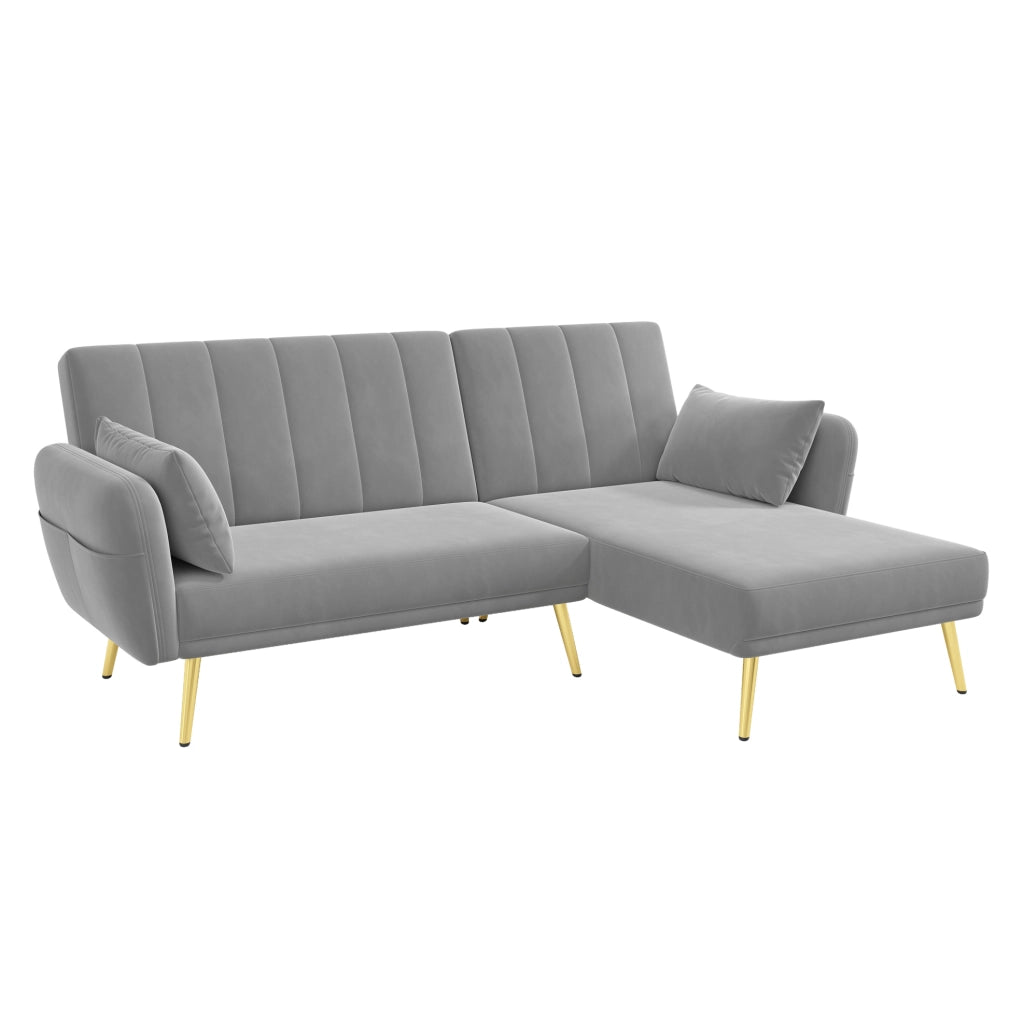 Divano angolare multifunzionale con funzione letto; chaise longue reversibile; 191;5x130;5x80 cm; grigio