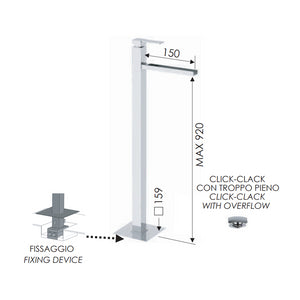 Miscelatore lavabo da pavimento con getto a cascata serie qubika