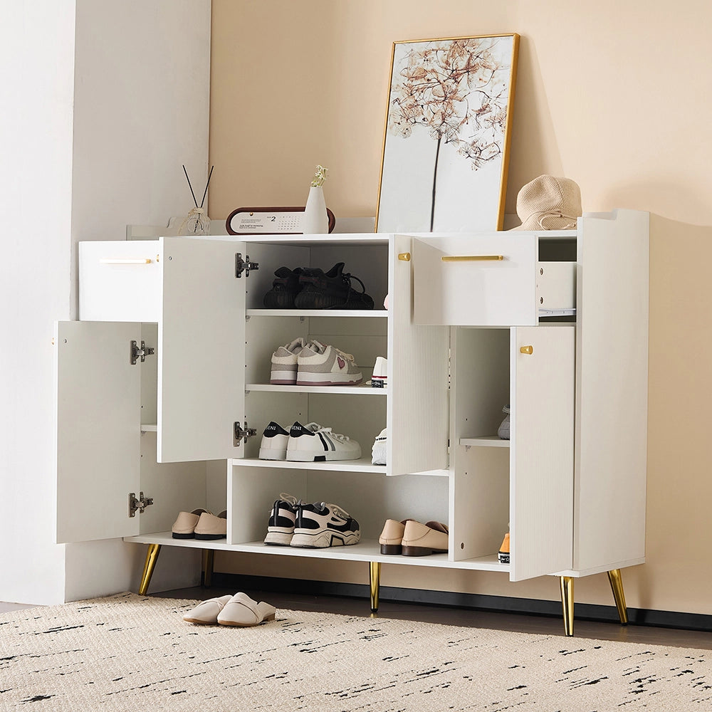 Armoire ?? chaussures avec tiroirs - Xylo - L130xP37xH100 - Blanc - Pieds en m??tal
