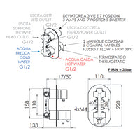 Rubinetto termostatico doccia con deviatore a tre vie e sette posizioni - serie minimal thermo
