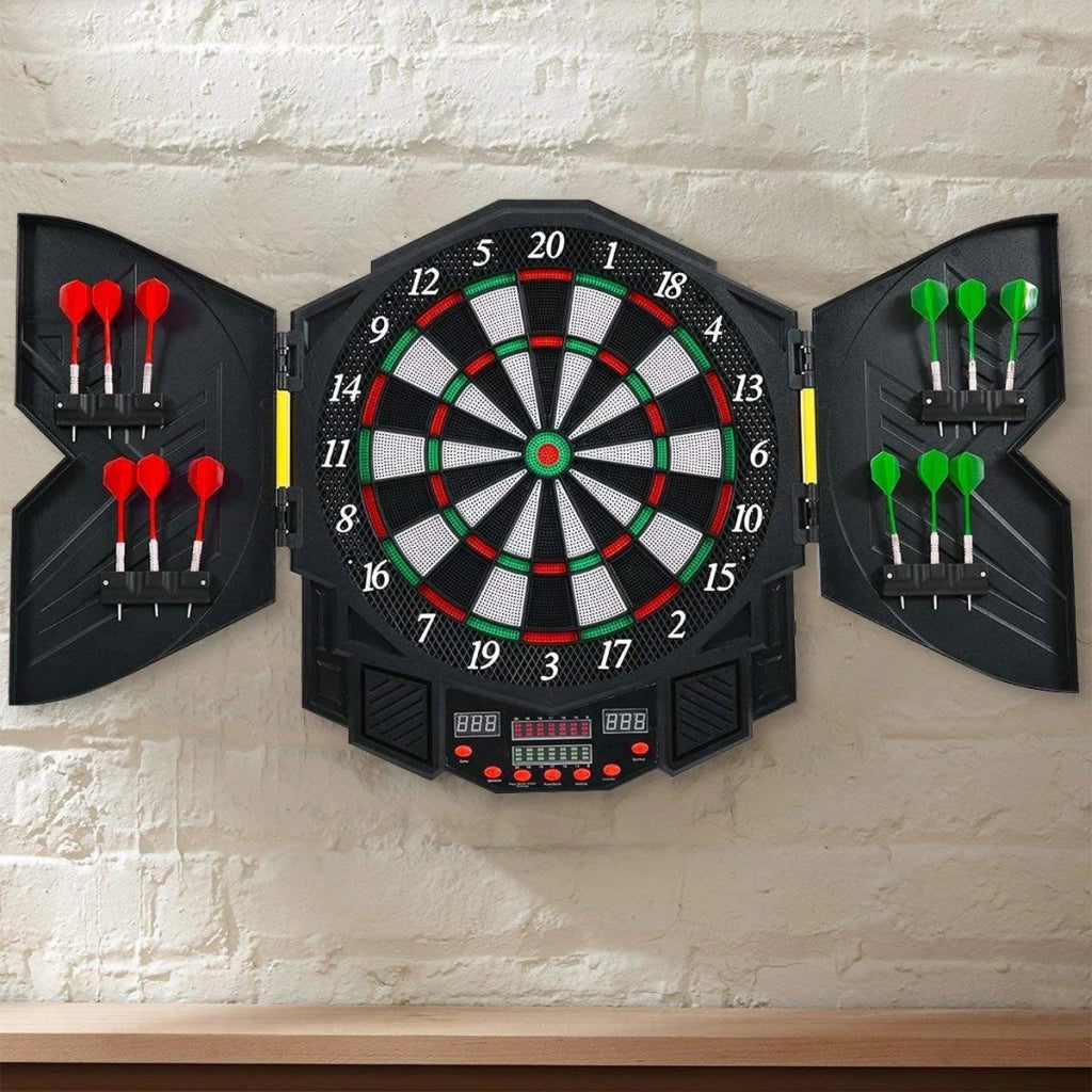 Bersaglio freccette elettronico volume regolabile con 27 giochi, 6 freccette e 24 punte, schermo LED Nero-Bersagli freccette