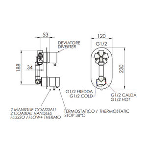 Rubinetto doccia con deviatore a 4 posizioni - serie minimal thermo