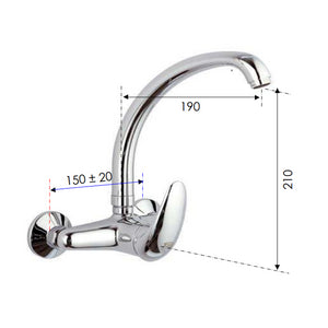 Rubinetto lavello a murocon leva frontale e bocca alta girevole - serie ten
