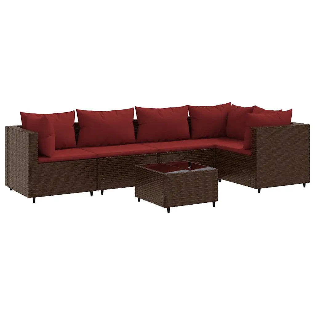Set Mobili da Giardino 6pz con Cuscini in Polyrattan Marrone