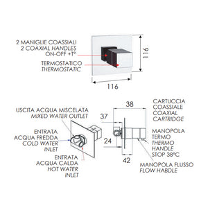 Rubinetto termostatico da incasso per doccia senza deviatore - serie qubika thermo