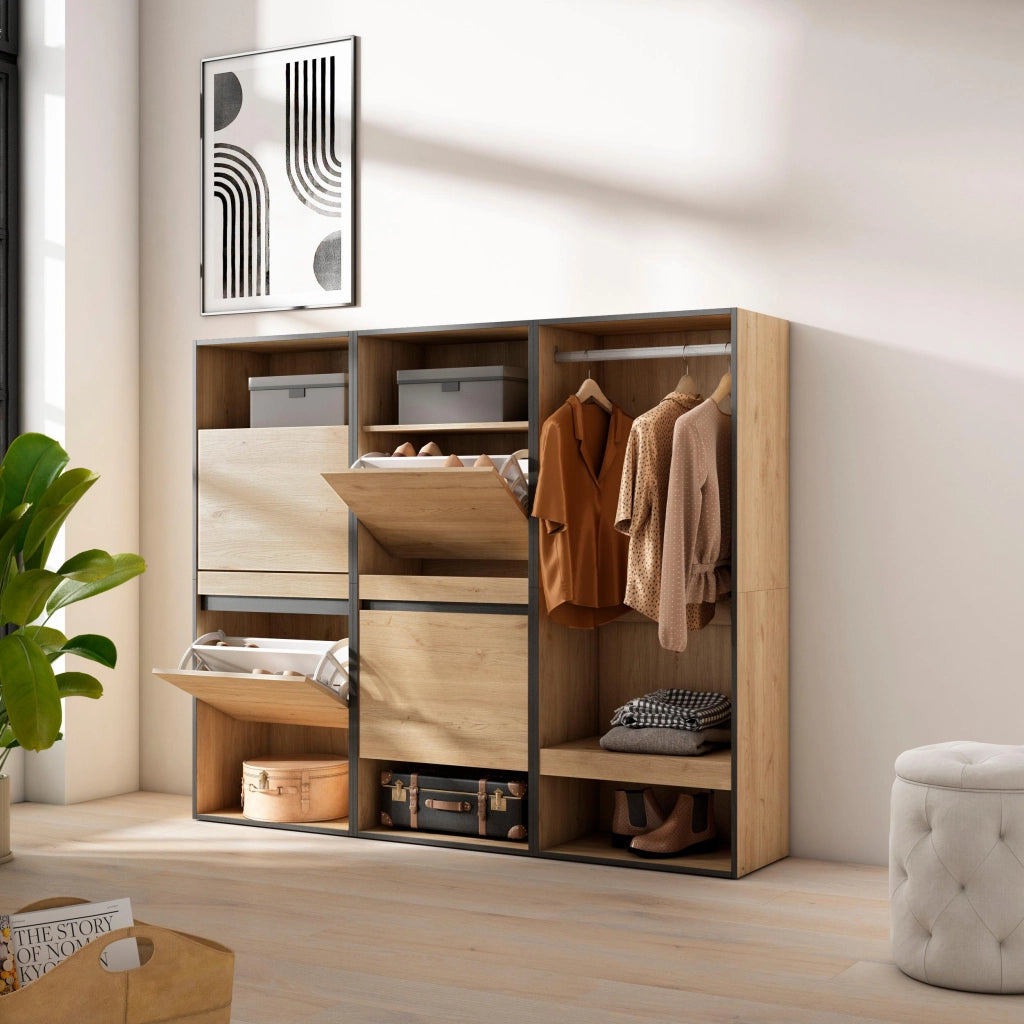 Scarpiera, 180x35x145cm, Camera da letto, Armadio Aperto, colore Rovere RF3549