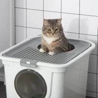 Lettiera per Gatti Chiusa a 2 Ingressi con Vassoio e Paletta, in Plastica PE, 44x55x39 cm, Bianco