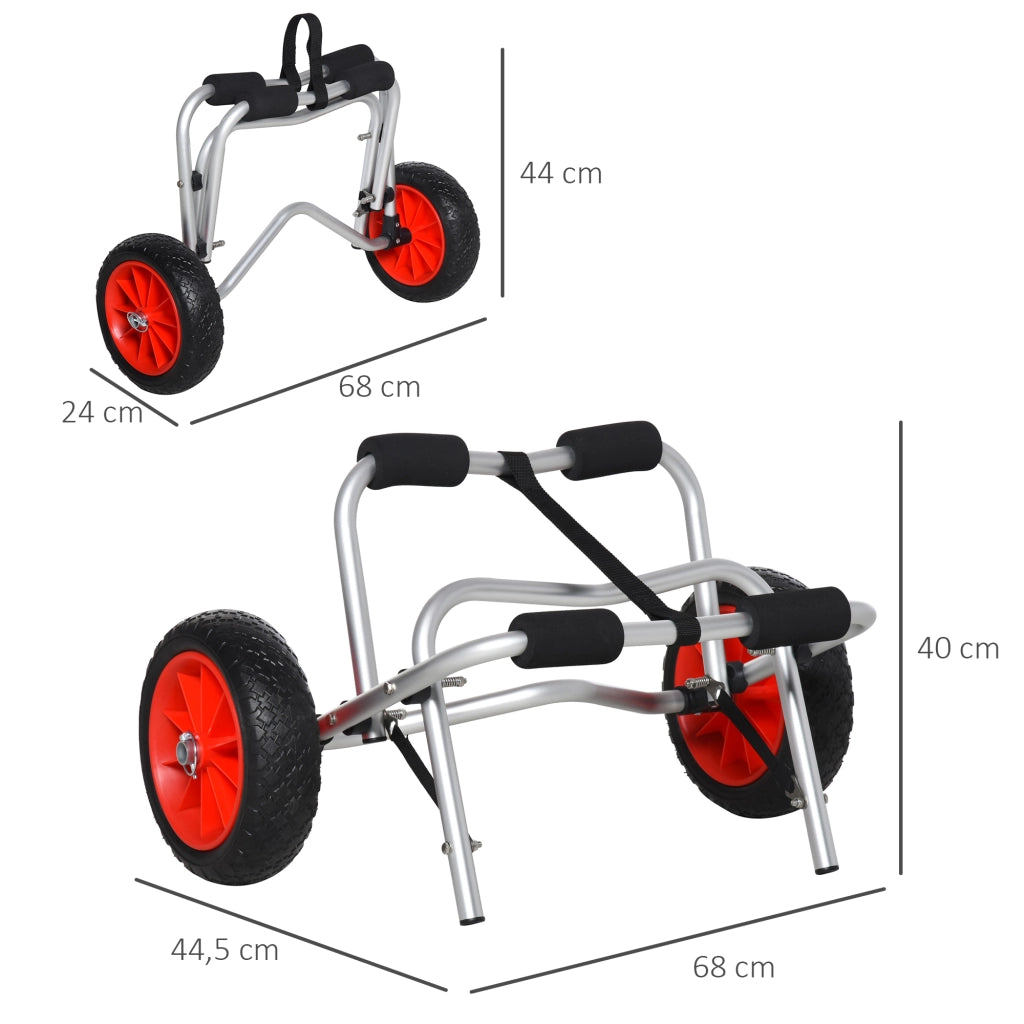 Carrello Pieghevole per Canoa Kayak Surf ¨C Xylo ¨C Alluminio Argento 75kg 68x44,5x40cm