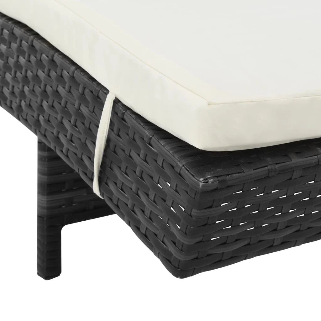 Lettino prendisole sedia a sdraio lettino prendisole letto da giardino mobili da esterno per patio con ruote e cuscino resina intrecciata nera 02_0012595