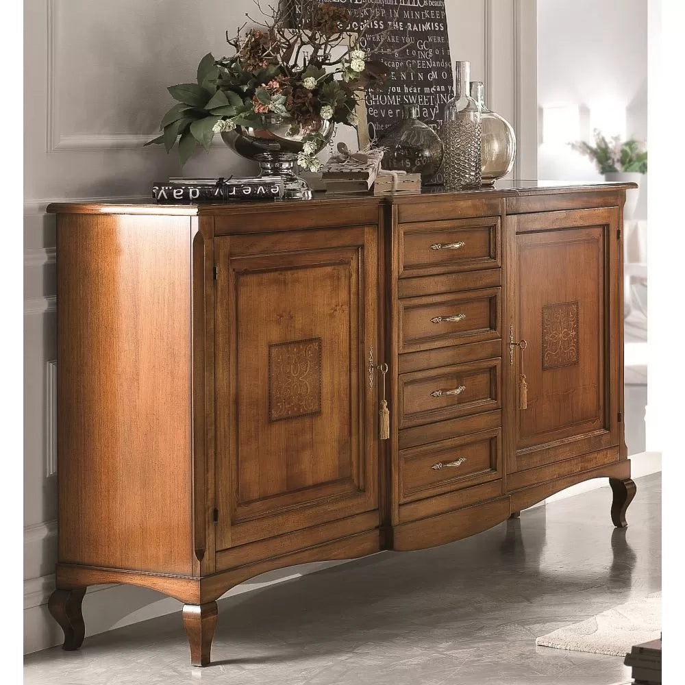 Credenza 2 porte 4 cassetti intarsio bassano 200x52x113 - Mobili 2G