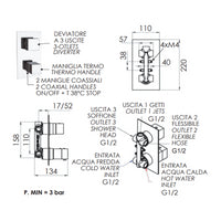 Rubinetto termostatico doccia, tre vie su unica piastra - serie qubika thermo