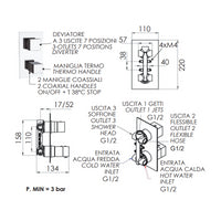 Rubinetto termostatico doccia, tre vie e sette posizioni su unica piastra - serie qubika thermo