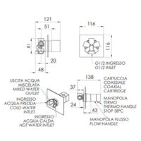Rubinetto termostatico doccia, 4 posizioni su piastra unica - serie qubika thermo