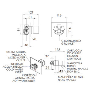 Rubinetto termostatico doccia, 4 posizioni su piastra unica - serie qubika thermo