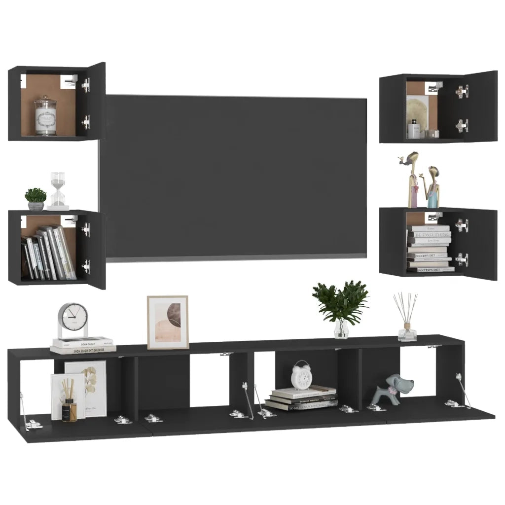 Set di Mobili Porta TV 6 pz Nero in Legno Multistrato 3078768