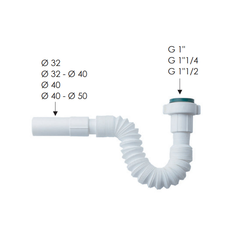 Canotto flessibile estensibile bianco 1x1/4 x diam. mm 32/40