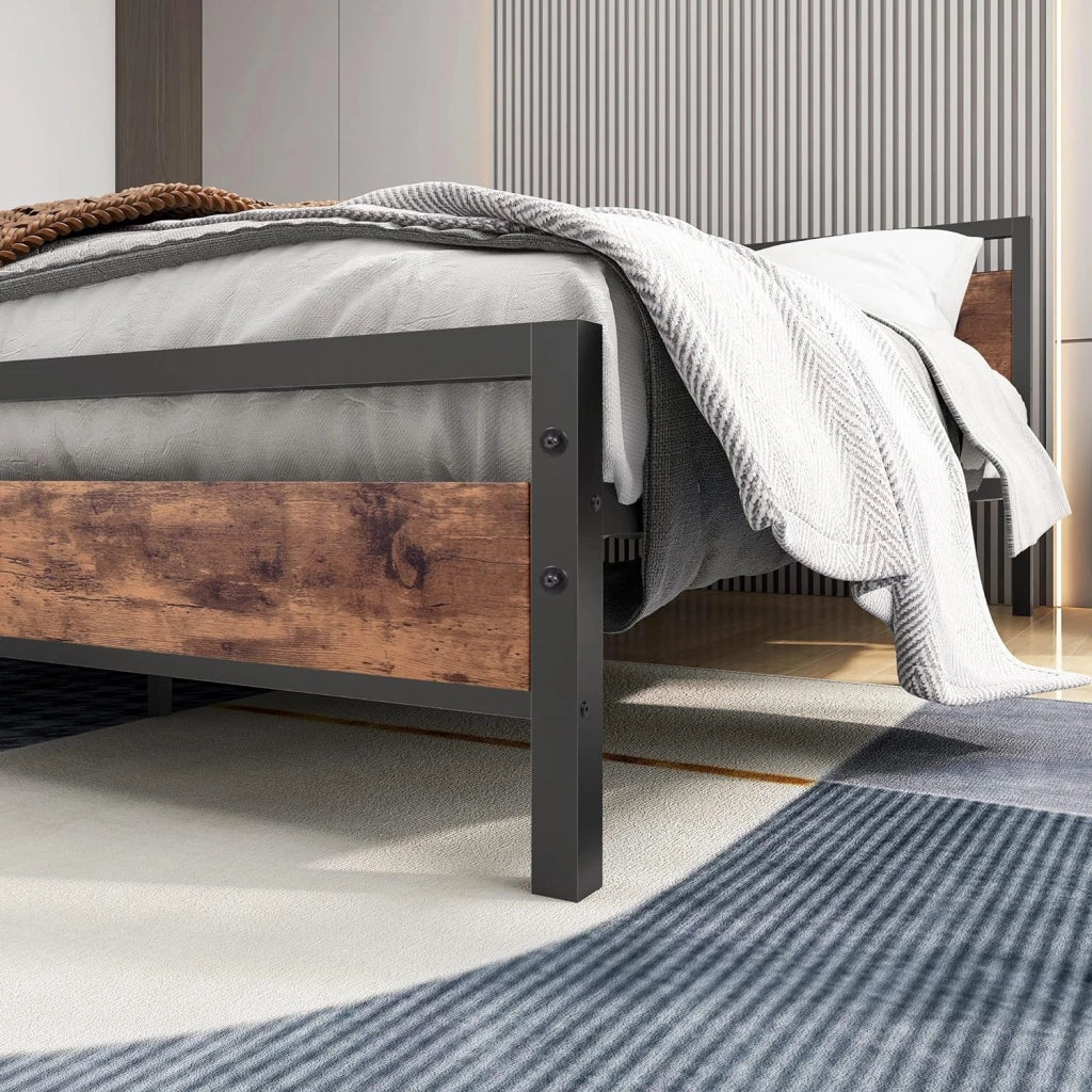 Etna - Struttura letto matrimoniale in legno e metallo, 162x195 cm colore marrone