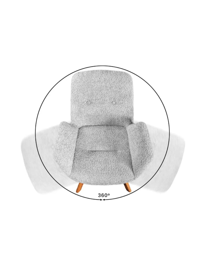 Set di 2 sedie design SORRANO girevoli a 360° in tessuto bouclé grigio chiaro e gambe in rovere chiaro