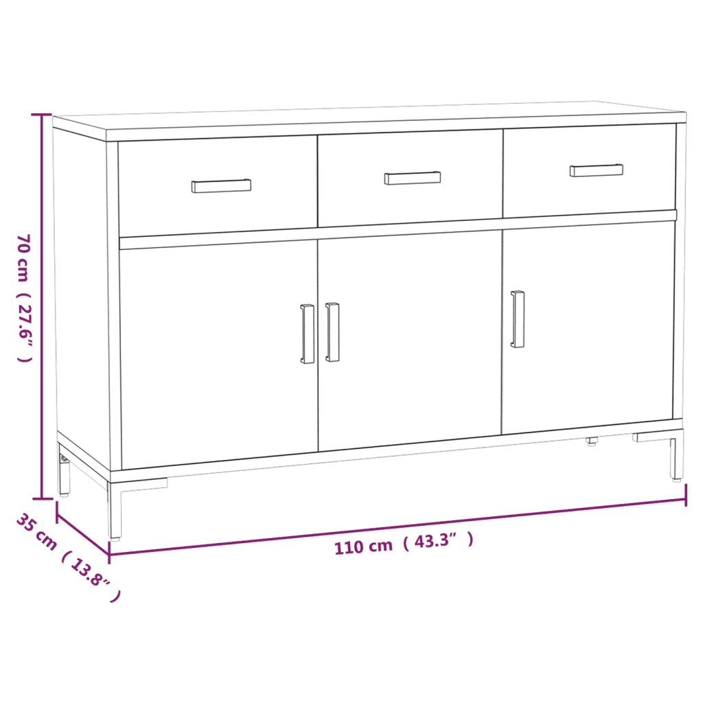 Credenza Nera 110x35x70 cm Legno Massello di Pino Riciclato